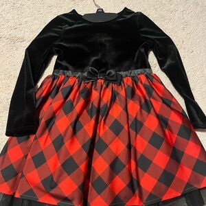 Cat & Jack Black Velvet and Red Plaid Kids Holiday Dress